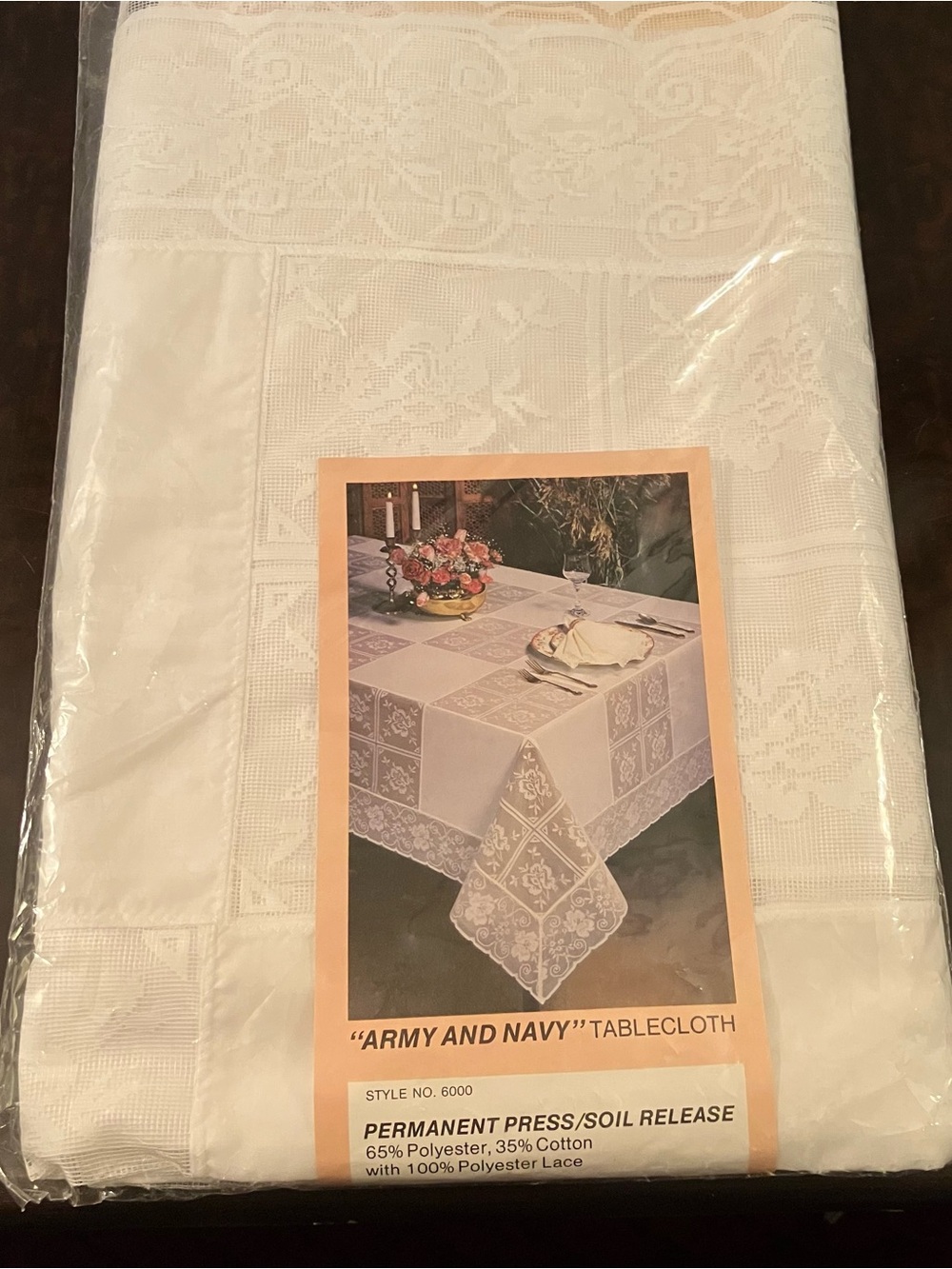 VTG New Lace White TableCloth Oval Floral Maximalist Grannycore 60x104 Army Navy